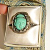 Antique Chinese Carved Turquoise Quan Yin Etched Silver Ring W/Orig Box