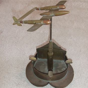 Trench art P-38 on heart shaped base c. 1946 - Military and Wartime