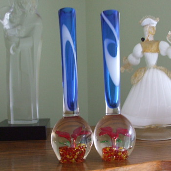 Pair of Abandoned and Forgotten 1950's Paperweight Vases - Art Glass