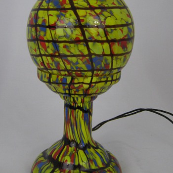 FABULOUS ART DECO CZECH GLASS LAMP MOTTLED WITH AMETHYST WEBB DECOR - Art Glass