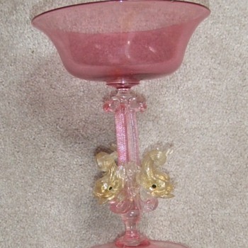 Venetian Art Glass Compote with Dolphin base