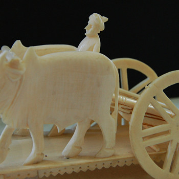 WWII Indian Ivory? Oxcart and Driver Carving Souvenir