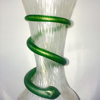 Rindskopf Green Aventurine Serpent Martele Iridized Cabinet Vase - Art Glass