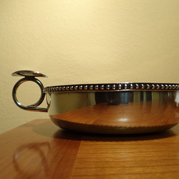 SILVER DISH WITH HANDLE  AND HALLMARKS 