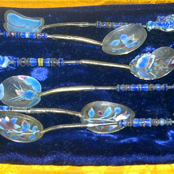 Hand Crafted enamel painted Silver Spoons - Asian