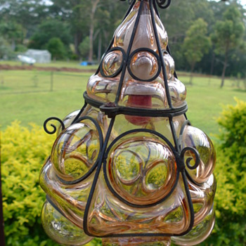 ?Pink Bubble Glass Light with Iron Cage