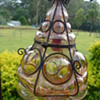 ?Pink Bubble Glass Light with Iron Cage