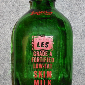 One Gallon Green Glass Milk Jug - Bottles