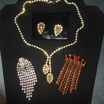 Rhinestone broaches and necklace - Costume Jewelry