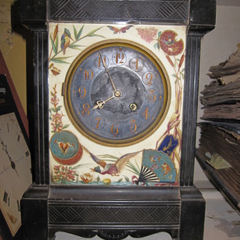 Black Antique Mantel Clock Unknown Maker with Enamel