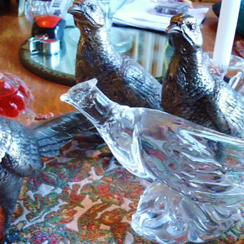 Pheasants, 3 Silver Plate WB MFG Co. and Heisey glass Pheasant