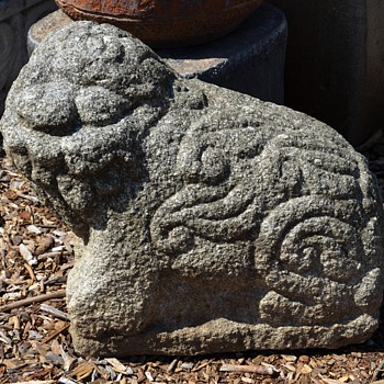 Ancient Carved Granite Guardian Lions or Shishi