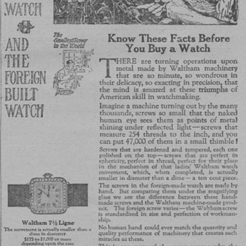 1919 - Waltham 7 1/2 Ligne Wristwatch Advertisement