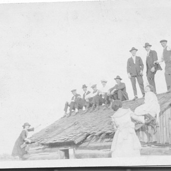 Early family Photo Having Fun on Top of Barn  - Photographs
