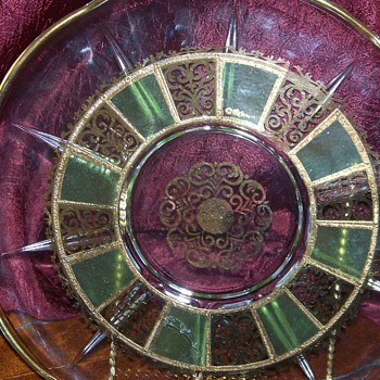 Vintage Gold Overlay Oriental Plate - Glassware