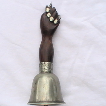 Old Figa Nickel plated Hand bell With fist. - Folk Art