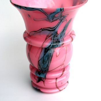 Rare Kralik? PINK swirled or marbled or Kaleidoscope Art Deco vase - Art Glass