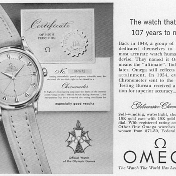 1955 - Omega "Globemaster" Watch Advertisement - Advertising