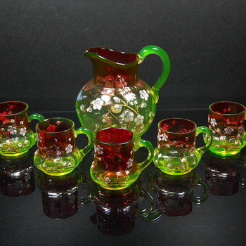 Rubina Verde Dogwood Enameled pitcher and mug set