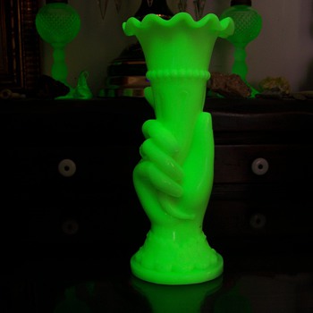 Uranium Glass Opaline Hand Vase