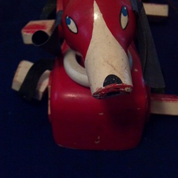 Red Dog Pull Toy Brio Toy Company Sweden pre 1950s?? - Toys