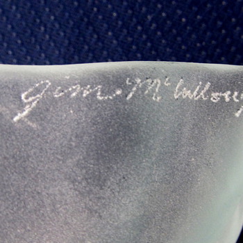 Light green glass squar dish signed Jim Mc????