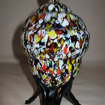 Kralik Covered Candy Dish End of Day Mottled Glass Art Deco Czechoslovakia - Art Glass