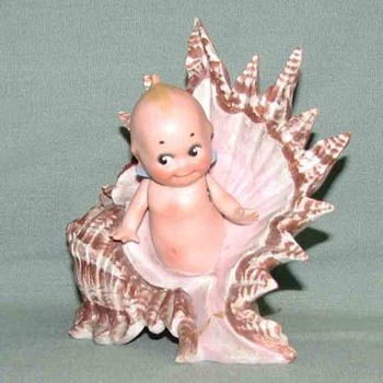 Rare German bisque Kewpie in Sea Shell - Dolls