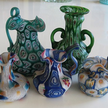 5 small Murano Millefiori Vases