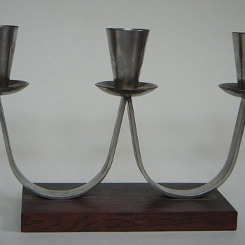Mid Century Danish Candlestick~Stainless Mounted on Rosewood~Mrkd MG,...Familiar?