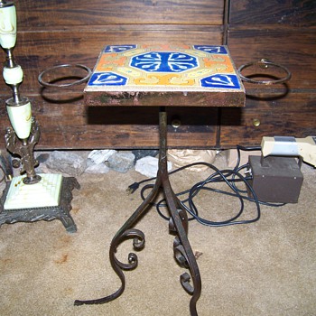 Old D&M Pottery Tiletop Wrought Iron Sidetable