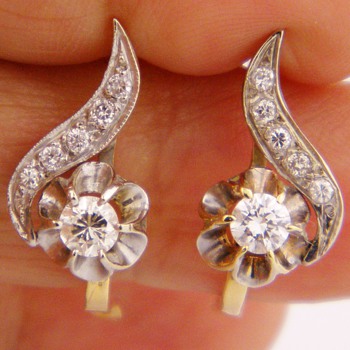 Antique Victorian Diamond 14k Earring 1.25ctw Russian - Fine Jewelry