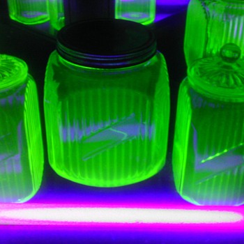 Set of 3 Green Uranium Canister Jars - Glassware