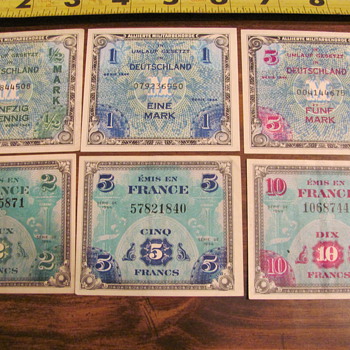 all bills dated 1944, German marks & French frances - Paper