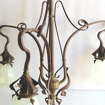 Incredible ARTS & CRAFTS Chandelier with shades 