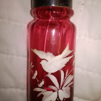 Cranberry and White Decorated Shaker - Art Glass