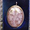 Antique Carved Floral Cameo Shell Silver Pendant Brooch 