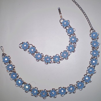 Blue Flower Necklace and Bracelet Set - Costume Jewelry