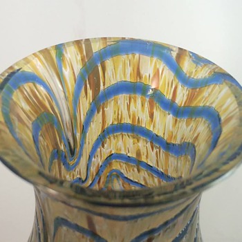 Kralik Blue & Gold Wave Iridescent Vase 8.5" Replacement :) - Art Glass