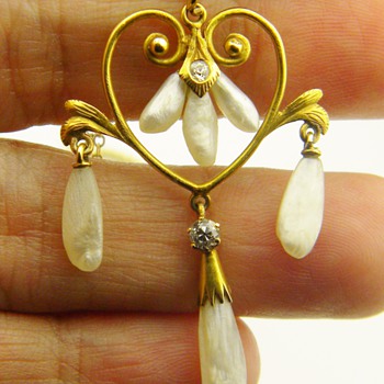 Antique Victorian Mississippi Pearl OMC Diamond 15k Lavaliere Necklace - Fine Jewelry
