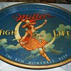 Old Miller High Life girl on moon beer tray