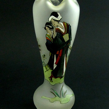 Satin Art Glass Japanese enameled Vase Bohemian? - Art Glass