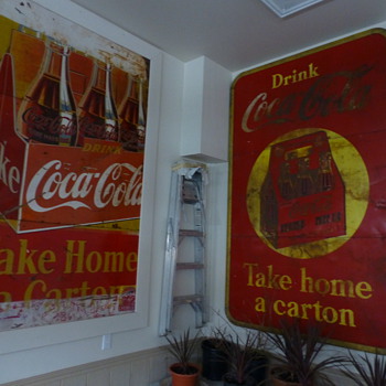5x8' 1940 Coca-Cola 3-panel tin finally hung-up!! - Coca-Cola