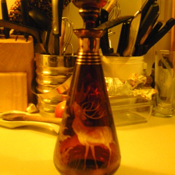 wheel cut amber glass decanter - Art Glass