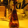 wheel cut amber glass decanter