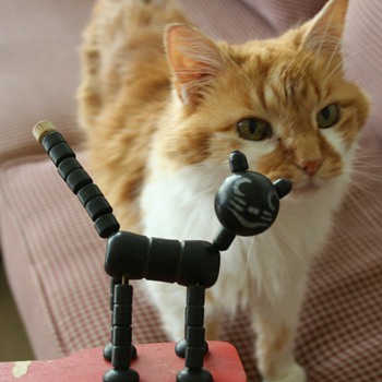 Vintage unusual wooden jointed toy cat Puppet. Haloween? - Toys