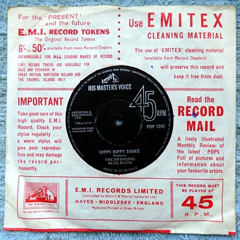 1963/1969-adverts on 45rpm record covers-hmv and columbia-emi. - Records