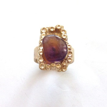 VINTAGE 50'S AMETHYST STONE SILVER TONE COCKTAIL RING - Fine Jewelry