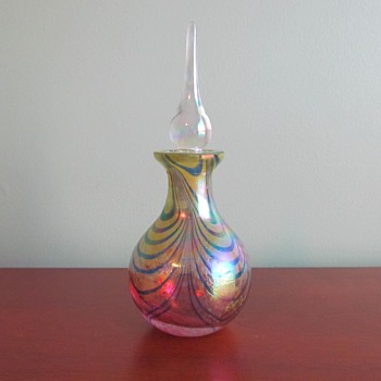Vintage Art Glass Hand Blown "Peacock" Perfume Bottle - Art Glass