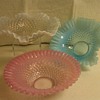 Set of Three Large Fenton Bowl in French Opal, Blue Opal, & Cranberry